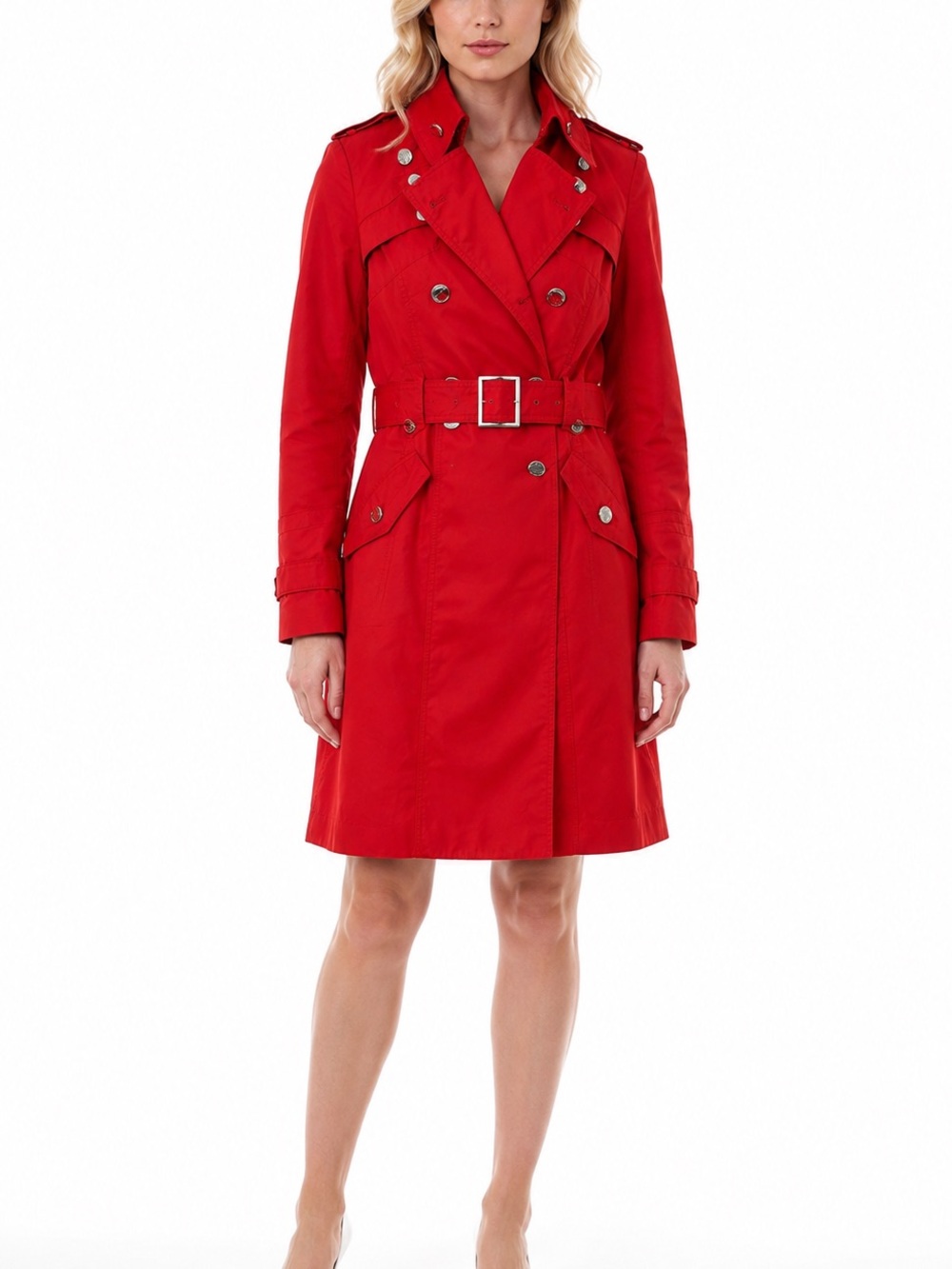 Karen Millen Red Double-Breasted Trench Coat with Belt